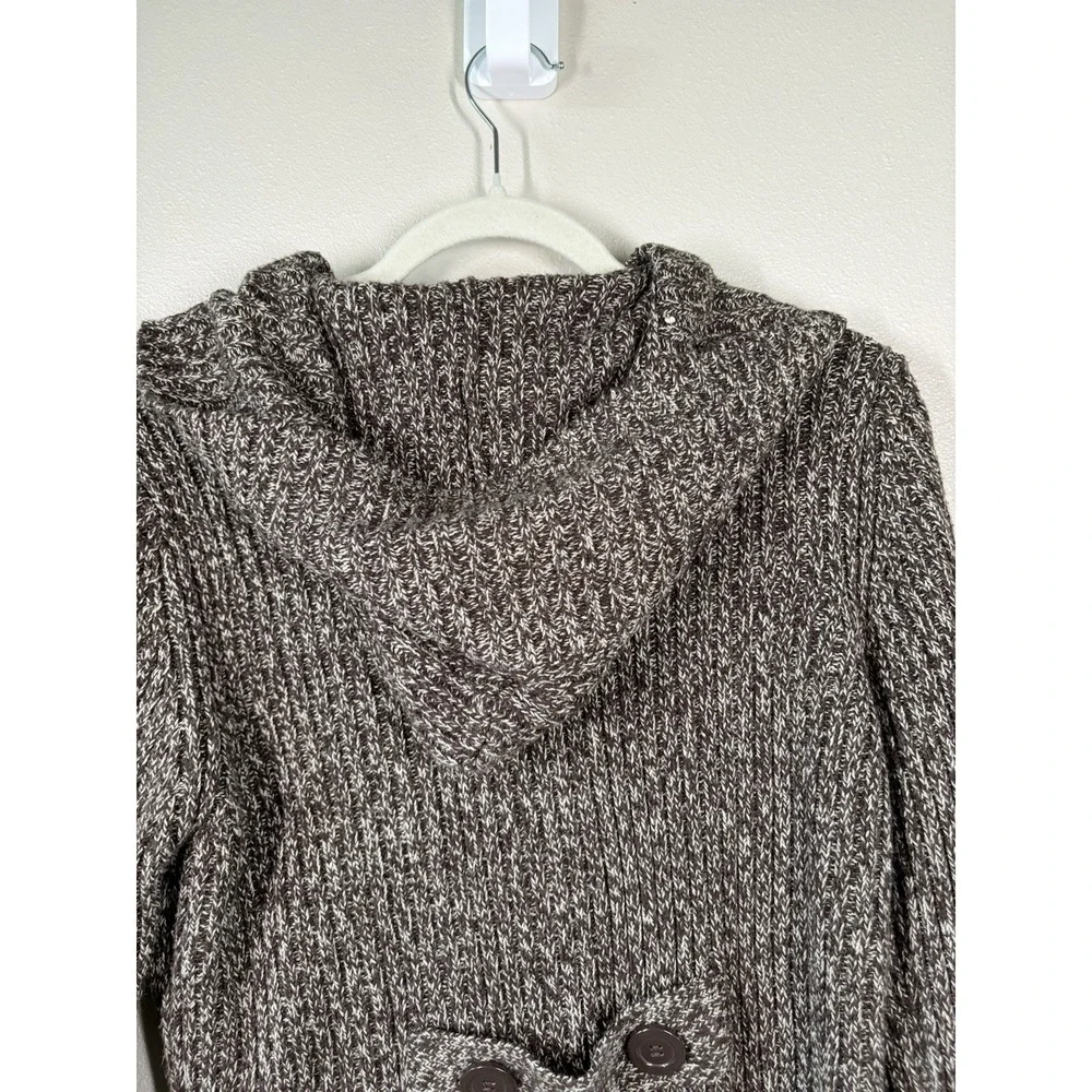 Women's  Large EFFECI Sweater Brown‎ /White Knit Hooded Double Buttons